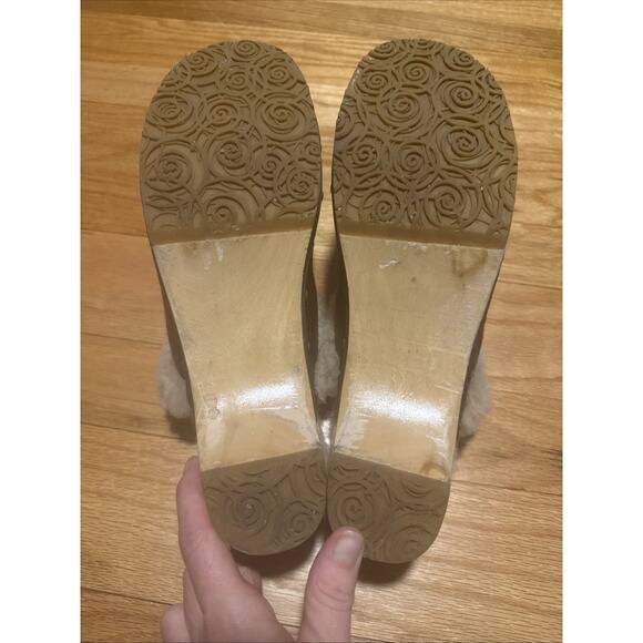 UGG Leather Clogs Mule Shearling Wooden Fur Slip-on Shoes Brown Size 9 - Picture 7 of 12